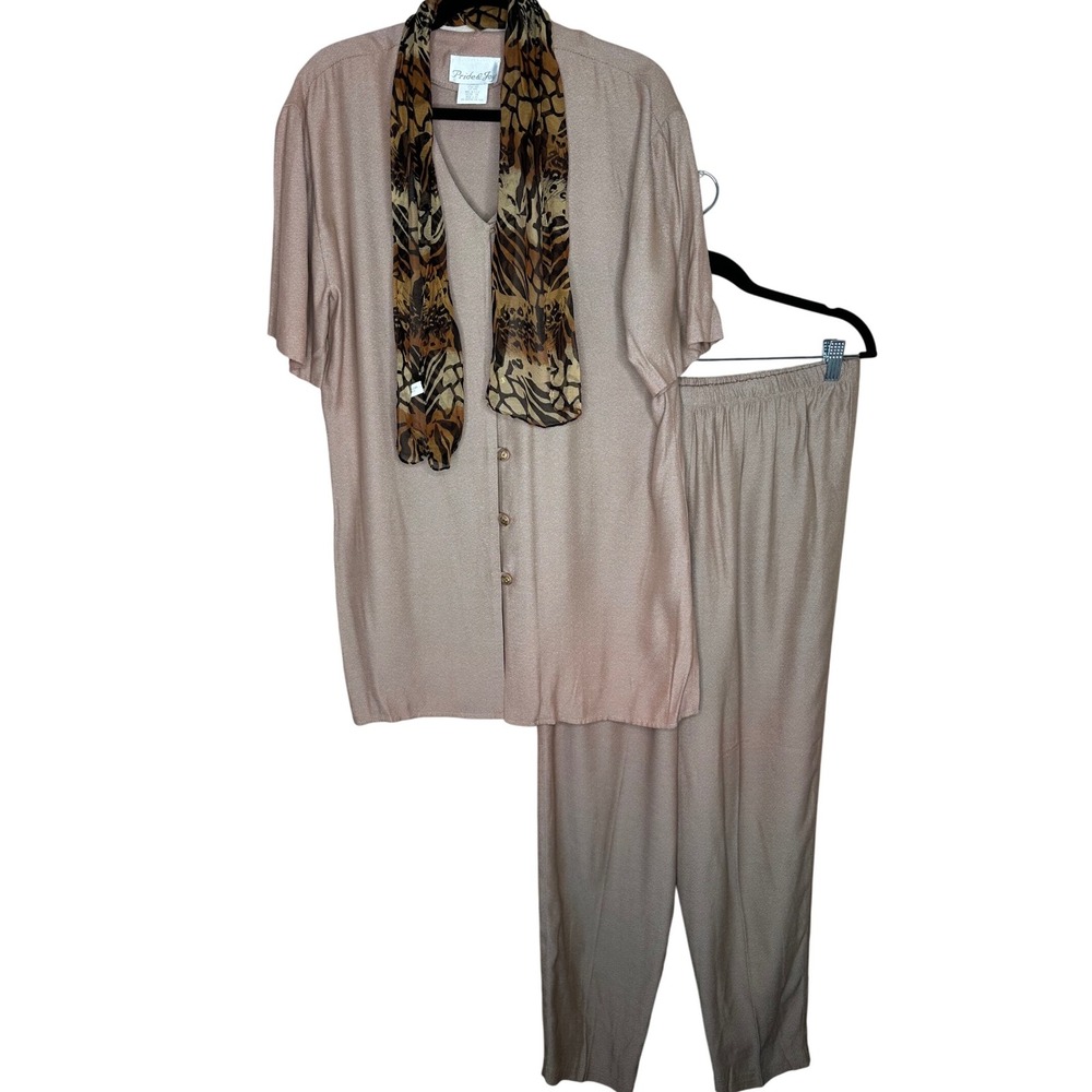 Pride & Joy Pant Set‎ Short Sleeve Button Up Top Scarf Vintage Size 16 Union USA